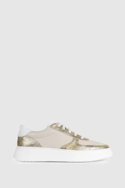Unseen Footwear Leather Marais Trainers In White/gold