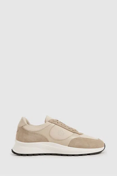 Unseen Suede Leather Colour-block Trainers In Taupe/white