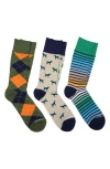 Unsimply Stitched 3pk Crew Socks In Green Multi