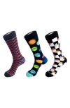 Unsimply Stitched 3-pack Assorted Graphic Crew Socks In Black Multi
