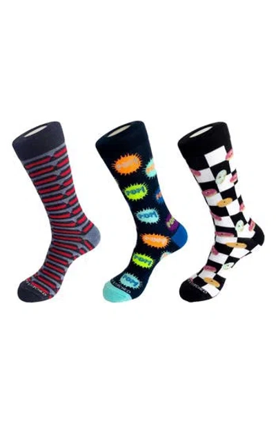 Unsimply Stitched 3-pack Assorted Graphic Crew Socks In Black Multi