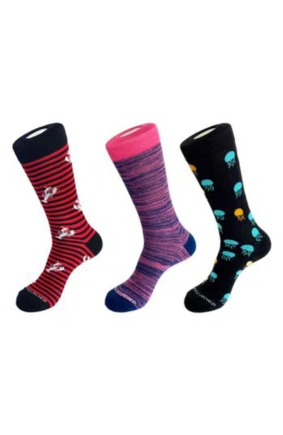 Unsimply Stitched 3-pack Assorted Graphic Crew Socks In Black Multi