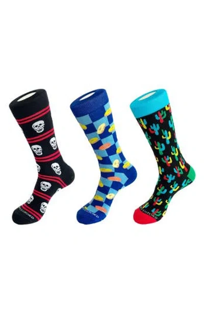 Unsimply Stitched 3-pack Assorted Graphic Crew Socks In Black Multi