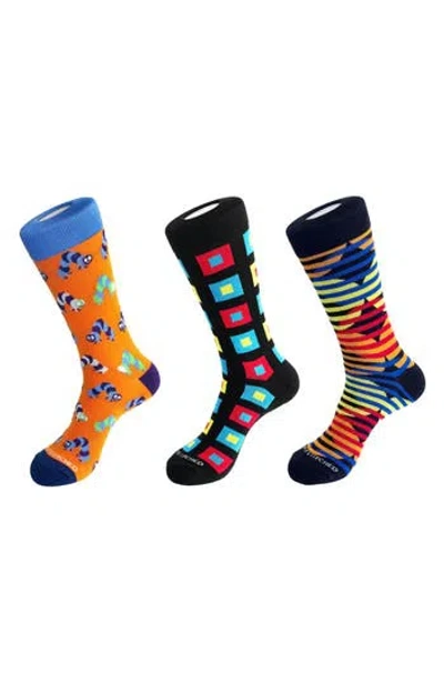 Unsimply Stitched 3-pack Assorted Graphic Crew Socks In Black Multi