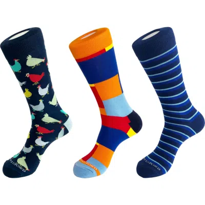 Unsimply Stitched 3-pack Assorted Graphic Crew Socks In Blue Multi