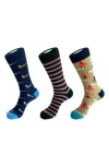 Unsimply Stitched 3-pack Assorted Graphic Crew Socks In Blue Multi