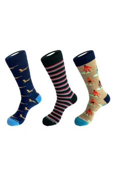 Unsimply Stitched 3-pack Assorted Graphic Crew Socks In Blue Multi