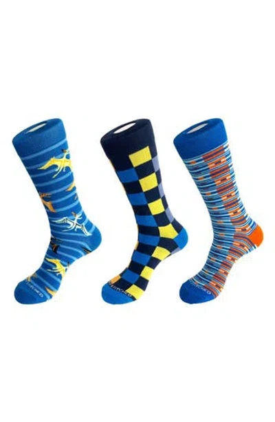 Unsimply Stitched 3-pack Assorted Graphic Crew Socks In Blue Multi