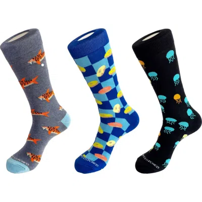 Unsimply Stitched 3-pack Assorted Graphic Crew Socks In Blue Multi