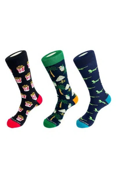 Unsimply Stitched 3-pack Assorted Graphic Crew Socks In Grey Multi