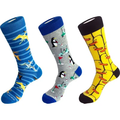 Unsimply Stitched 3-pack Assorted Graphic Crew Socks In Grey Multi