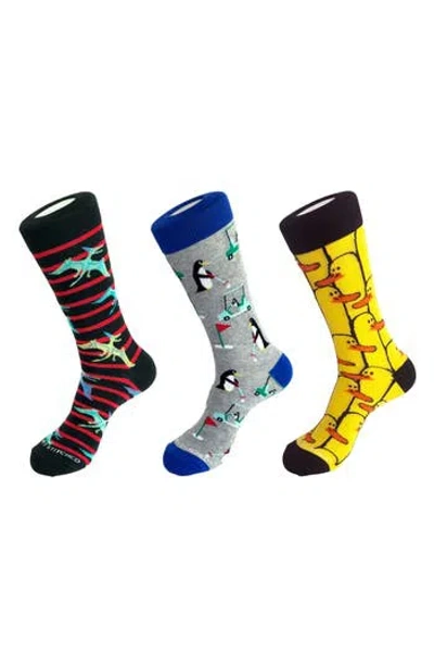 Unsimply Stitched 3-pack Assorted Graphic Crew Socks In Grey Multi
