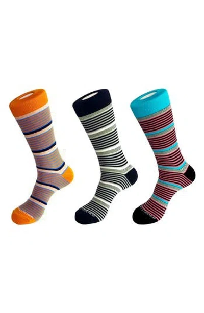 Unsimply Stitched 3-pack Assorted Stripe Crew Socks In Black Multi
