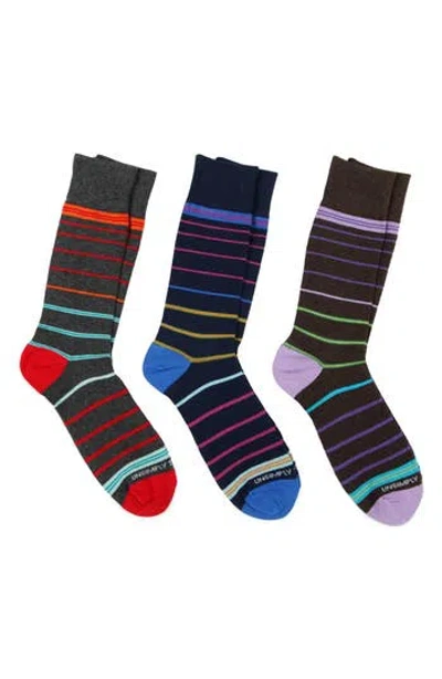 Unsimply Stitched 3-pack Assorted Stripe Crew Socks In Blue Multi
