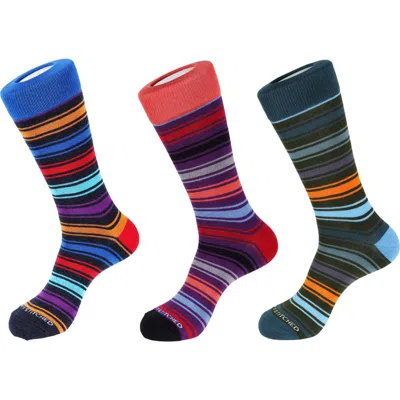 Unsimply Stitched 3-pack Assorted Stripe Crew Socks In Blue Multi