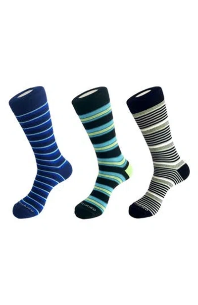 Unsimply Stitched 3-pack Assorted Stripe Crew Socks In Blue Multi