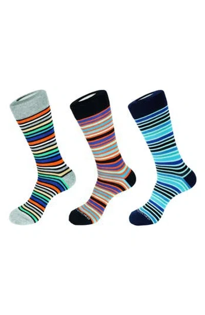 Unsimply Stitched 3-pack Assorted Stripe Crew Socks In Blue Multi