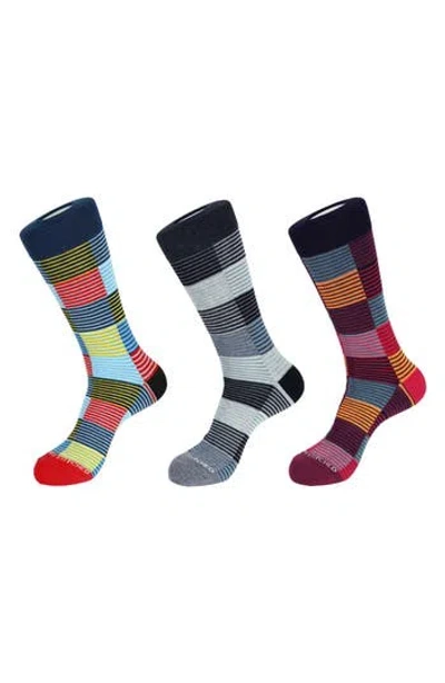 Unsimply Stitched Men's 3 Pack Striped Crew Socks In Grey Multi