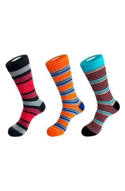 Unsimply Stitched 3-pack Assorted Stripe Crew Socks In Orange Multi