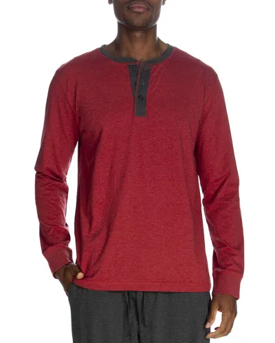 Unsimply Stitched 3 Button Lounge Henley Shirt - Contrast Piping In Red