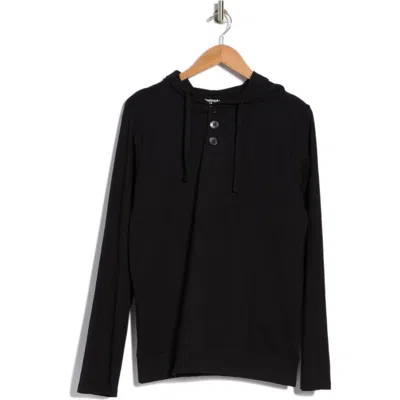 Unsimply Stitched Long Sleeve Light Weight Hooded Henley In Black