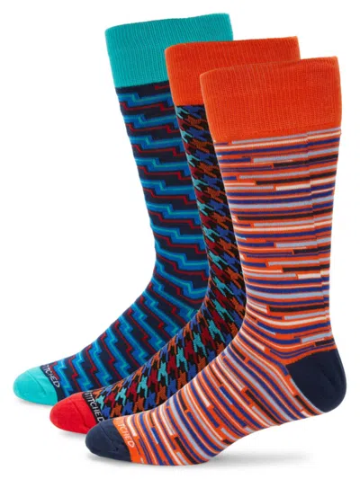 Unsimply Stitched Men's 3-pack Assorted Crew Socks In Orange Multi