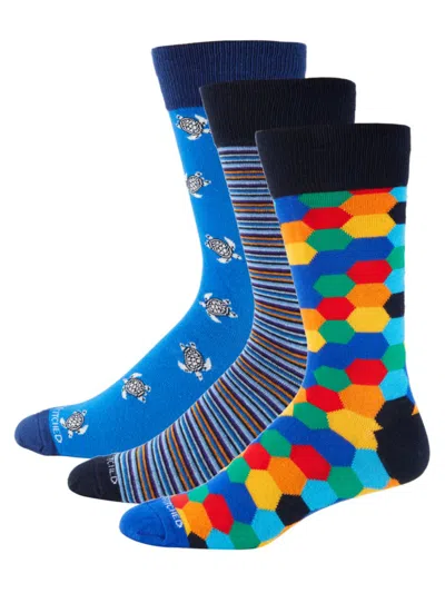 Unsimply Stitched Men's 3-pack Beehive Crew Socks In Blue
