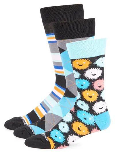 Unsimply Stitched Men's 3-pack Crew Socks Gift Set In Blue Multi