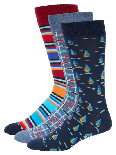 Unsimply Stitched Men's 3-pack Crew Socks Set In Blue