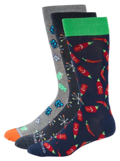 Unsimply Stitched Men's 3-pack Pattern Crew Socks In Navy Multi