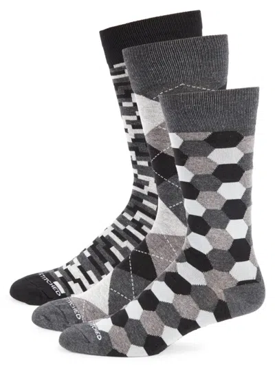 Unsimply Stitched Men's 3-pack Patterned Crew Socks In Gray