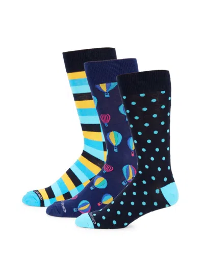 Unsimply Stitched Men's 3-pack Patterned Socks In Black Multi
