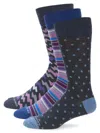 Unsimply Stitched Men's 3-pack Printed Crew Socks In Purple Blue Grey Multi