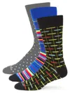 Unsimply Stitched Men's 3-pack Socks In Black Blue Multi