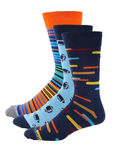 Unsimply Stitched Men's 3-pack Striped Crew Socks In Black Multi