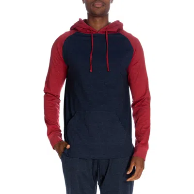 Unsimply Stitched Raglan Pullover Hoodie In Heather Navy Red