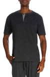 Unsimply Stitched Short Sleeve 3 Button Henley In Heather Grey