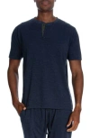 Unsimply Stitched Short Sleeve Henley & Lounge Shorts 2-piece Pajama Set In Heather Navy