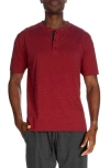 Unsimply Stitched Short Sleeve 3 Button Henley In Heather Red