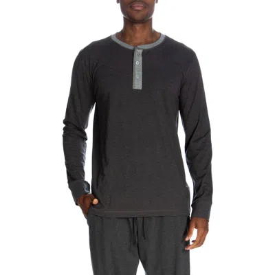 Unsimply Stitched Three Button Long Sleeve Lounge Henley Shirt In Heather Grey