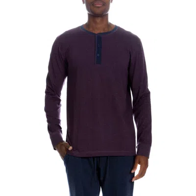Unsimply Stitched Three Button Long Sleeve Lounge Henley Shirt In Heather Purple