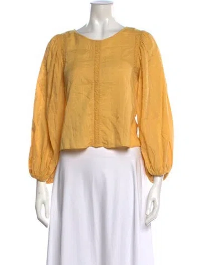 Pre-owned Unsubscribed Crew Neck Long Sleeve Blouse In Yellow