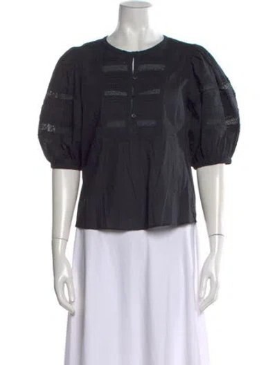 Pre-owned Unsubscribed Crew Neck Short Sleeve Blouse In Black