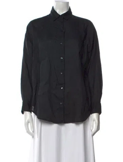 Pre-owned Unsubscribed Linen Long Sleeve Button-up Top In Black