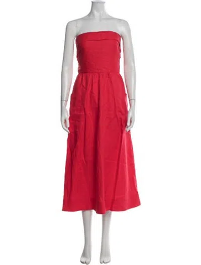 Pre-owned Unsubscribed Linen Midi Length Dress W/ Tags In Red