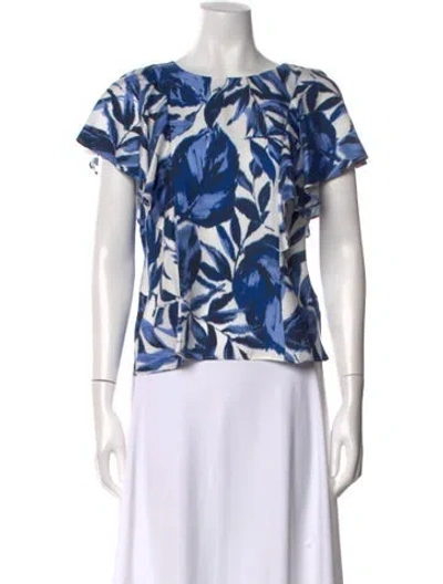 Pre-owned Unsubscribed Silk Floral Print Top In Blue