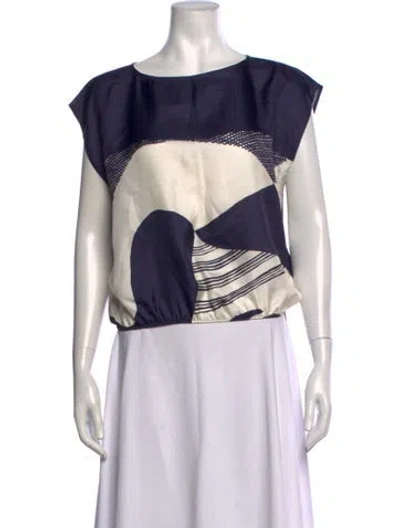 Pre-owned Unsubscribed Silk Graphic Print Top In Multicolor