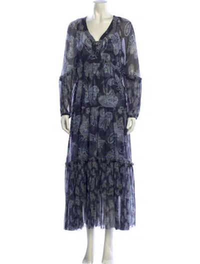 Pre-owned Unsubscribed Silk Long Dress In Blue