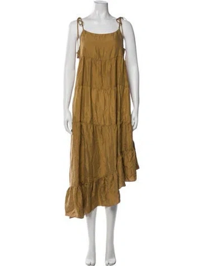 Pre-owned Unsubscribed Silk Midi Length Dress In Neutral