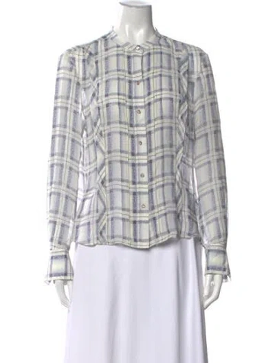 Pre-owned Unsubscribed Silk Plaid Print Blouse In White